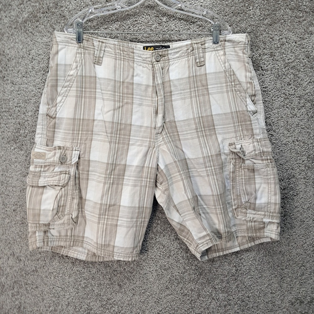 Lee Mens Plaid Cargo Shorts Size 40 Tan Beige Cotton 2183393 SXA-18L-LTCH62584